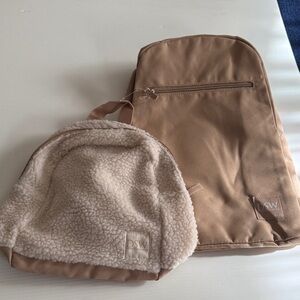 DSW Brown Backpack and Cream Sherpa Mini Backpack Duo
